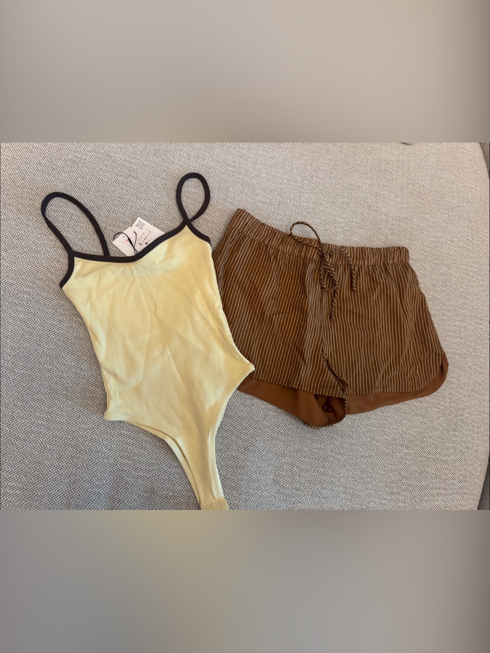 Zara Yellow Bodysuit & Striped Shorts Duo